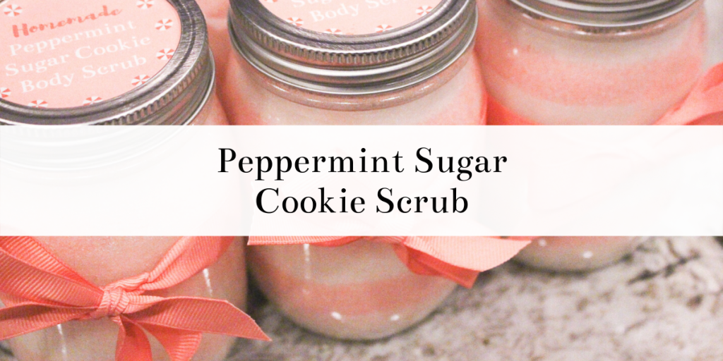 This peppermint sugar cookie body scrub is one of my wintertime favorites! It is super easy to make and smells so good. This scrub would also make the perfect gift for Christmas or Valentine's Day. Free printable labels are also included on the website! #DIY #recipe #bodyscrub #peppermint #sugarcookie #fragrance #scrub #exfoliate #skincare #holidays #homemade #printables